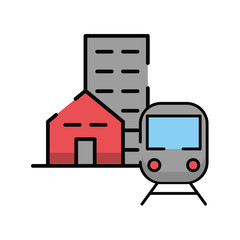 subway transport vehicle with buildings