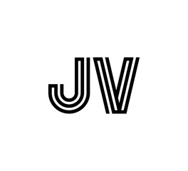 Initial two letter black line shape logo vector JV