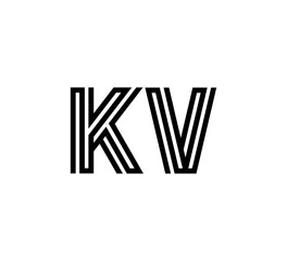 Initial two letter black line shape logo vector KV