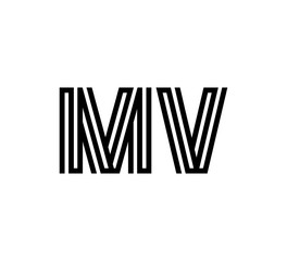 Initial two letter black line shape logo vector MV