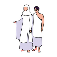 couple of people pilgrims hajj on white background