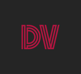 Initial two letter red line shape logo on black vector DV