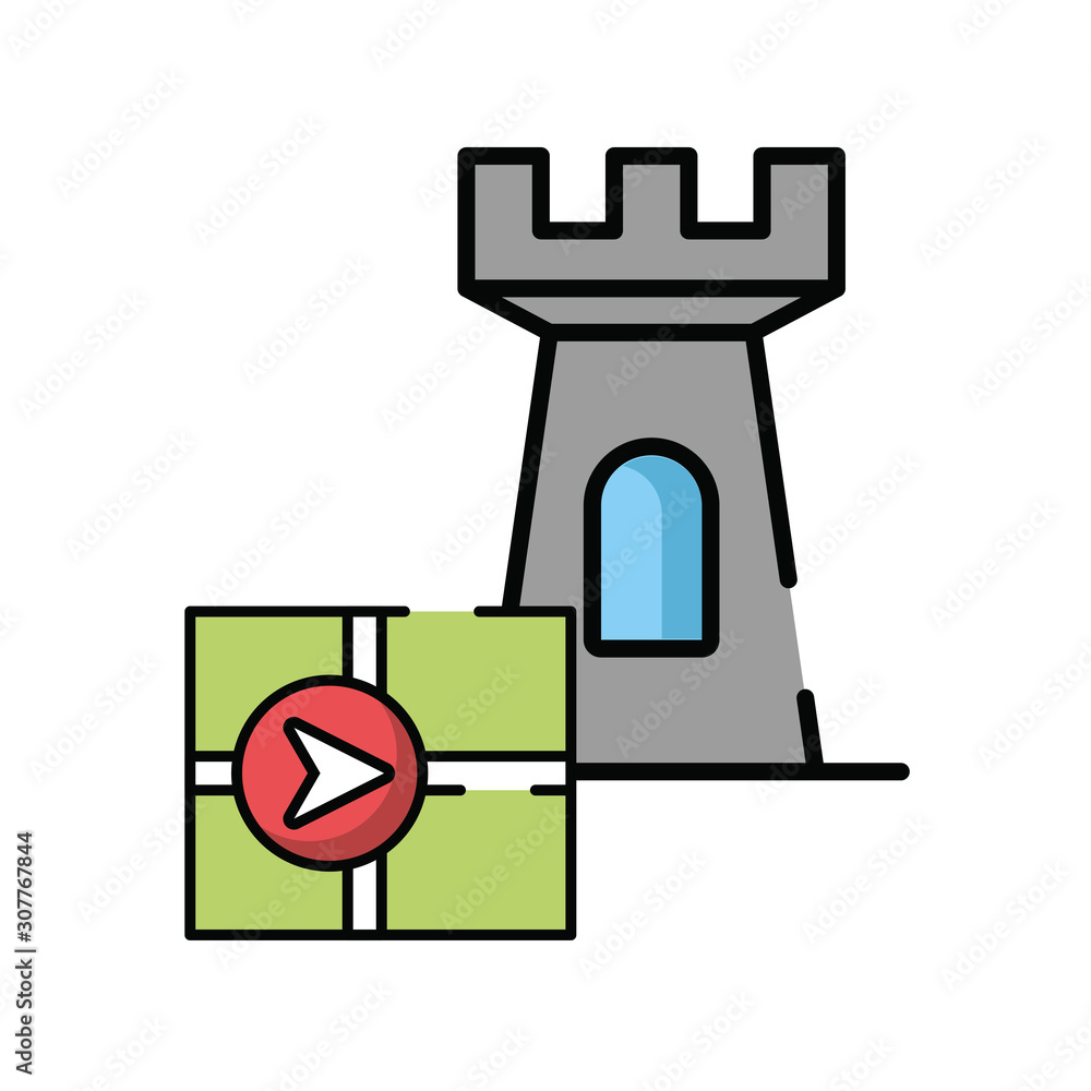 Poster paper map guide with tower