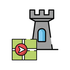 paper map guide with tower