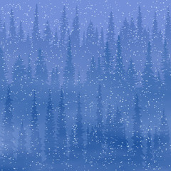 Naklejka na ściany i meble Winter background, forest and falling snow, vector illustration, EPS10