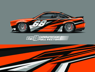 Fototapeta premium Car wrap decal designs. Abstract racing and sport background for car livery. Full vector eps 10.