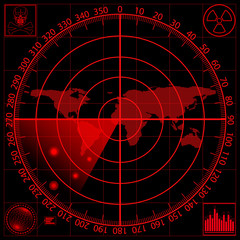 A red radar screen. Vector illustration. EPS10.