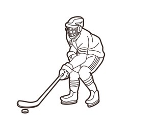Ice Hockey player action cartoon sport graphic vector.