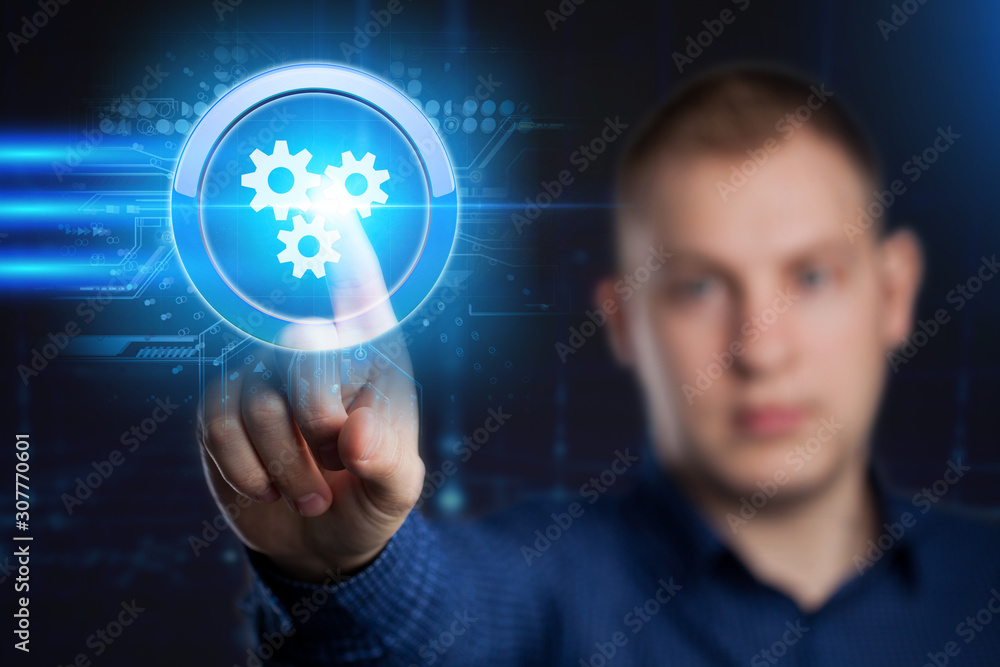 Poster business, technology, internet and network concept. automation software technology process system