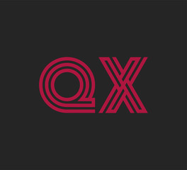 Initial two letter red line shape logo on black vector QX