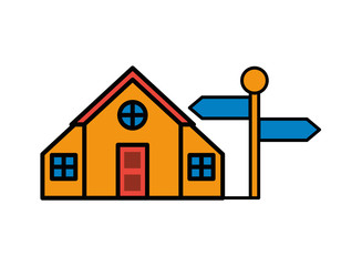 house front facade with arrows signals