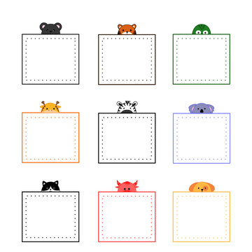 Collection of cute animals memo note design, Hand drawn cartoon doodle style.