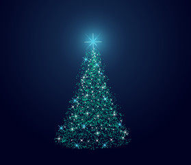 Greeting card with blue Christmas tree