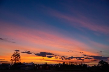 Sunset sky at village.