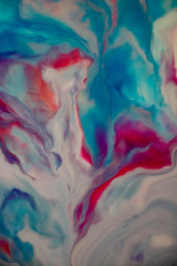 Bold Red, Blue and Purple Dreamscape Abstract Background Soft and beautiful artistic liquid art. Mountains, rivers and oceans of soft colors. Similar to the art style of Georgia O`keeffe. Floating in 