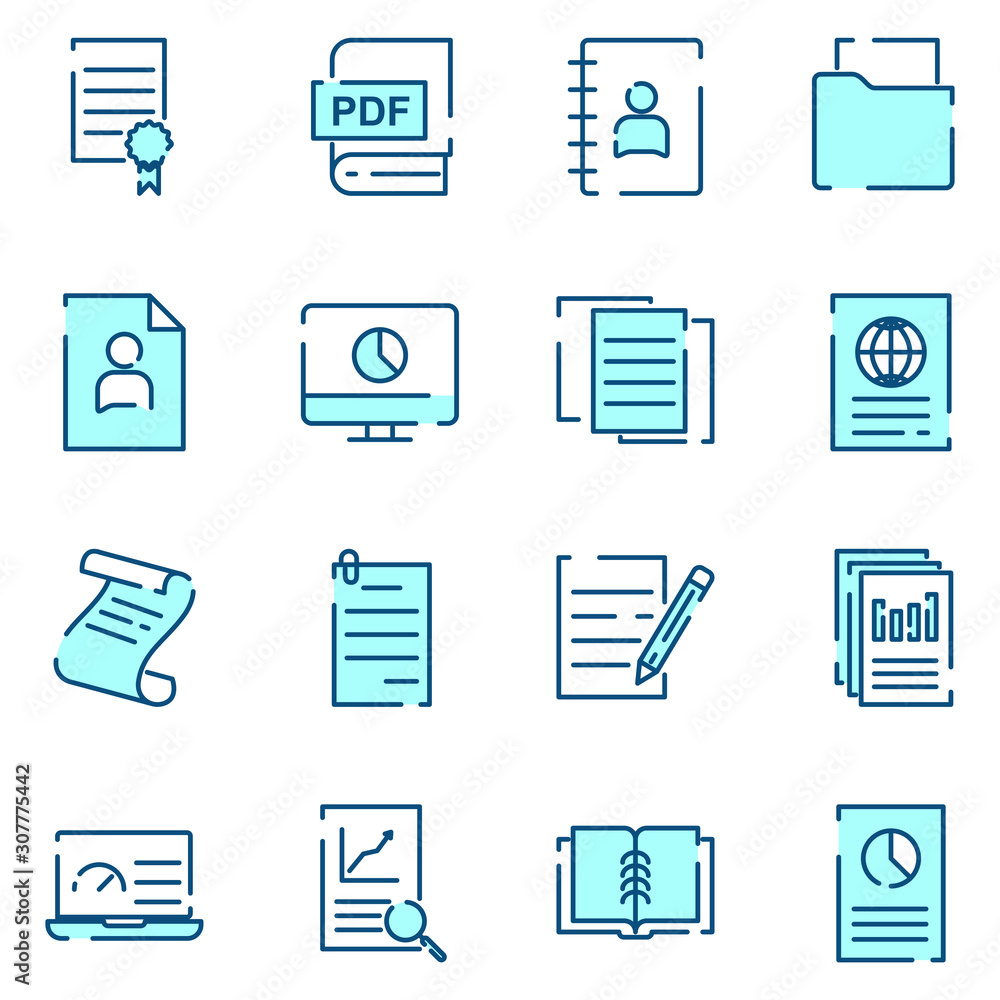 Poster Document Flow Management set icon template color editable. Document pack symbol vector sign isolated on white background icons vector illustration for graphic and web design.