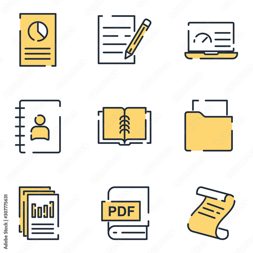 Poster Document Flow Management set icon template color editable. Document pack symbol vector sign isolated on white background icons vector illustration for graphic and web design.