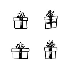 Gift doodles collection, hand drawn christmas presents. 