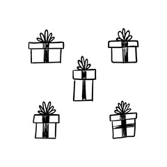 Gift doodles collection, hand drawn christmas presents. 