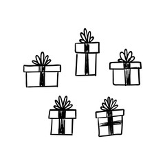 Gift doodles collection, hand drawn christmas presents. 