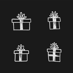 Gift box doodles. Christmas presents hand drawn illustration.