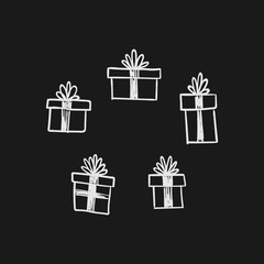 Gift box doodles. Christmas presents hand drawn illustration.