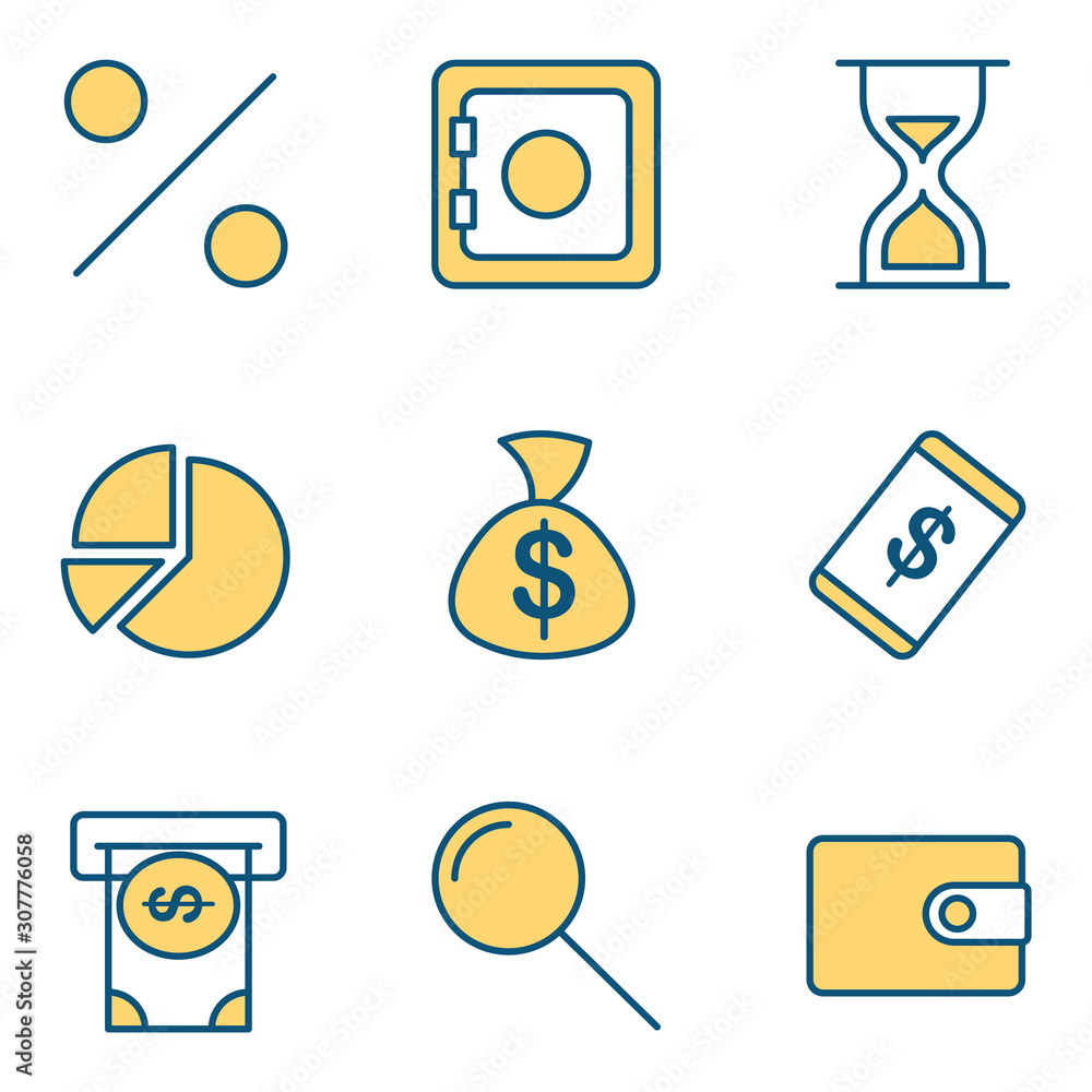 Poster finance set icon template color editable. finance pack symbol vector sign isolated on white backgrou