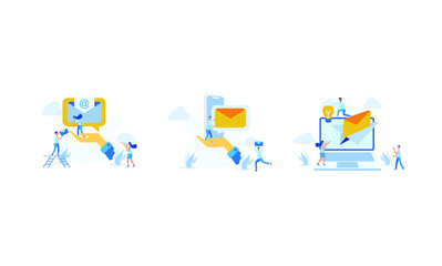 set of illustration of email services with tiny people.flat design. Suitable For Wallpaper, Background, Card,banner, Book Illustration, Web Landing Page