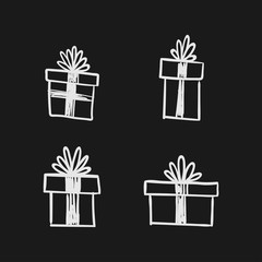 Gift box doodles. Christmas presents hand drawn illustration.
