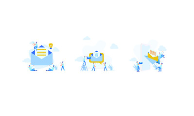 set of illustration of email services with tiny people.flat design. Suitable For Wallpaper, Background, Card,banner, Book Illustration, Web Landing Page