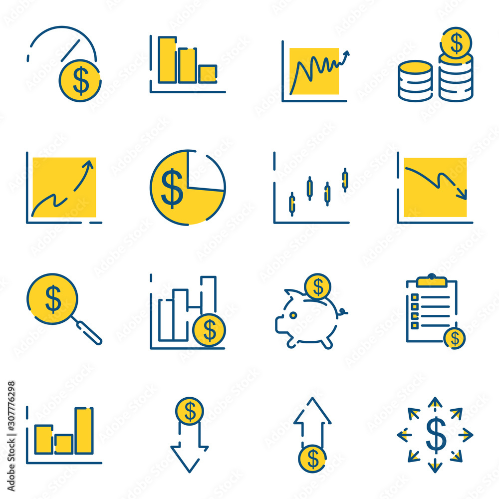 Poster finance set icon template color editable. finance pack symbol vector sign isolated on white backgrou