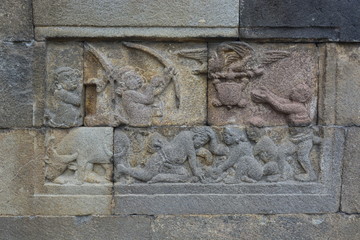 Relief in Mendut Temple at Central Java Indonesia