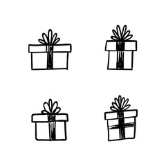 Gift doodles collection, hand drawn christmas presents. 