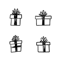 Gift doodles collection, hand drawn christmas presents. 