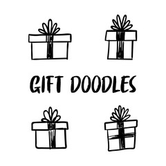 Gift doodles collection, hand drawn christmas presents. 