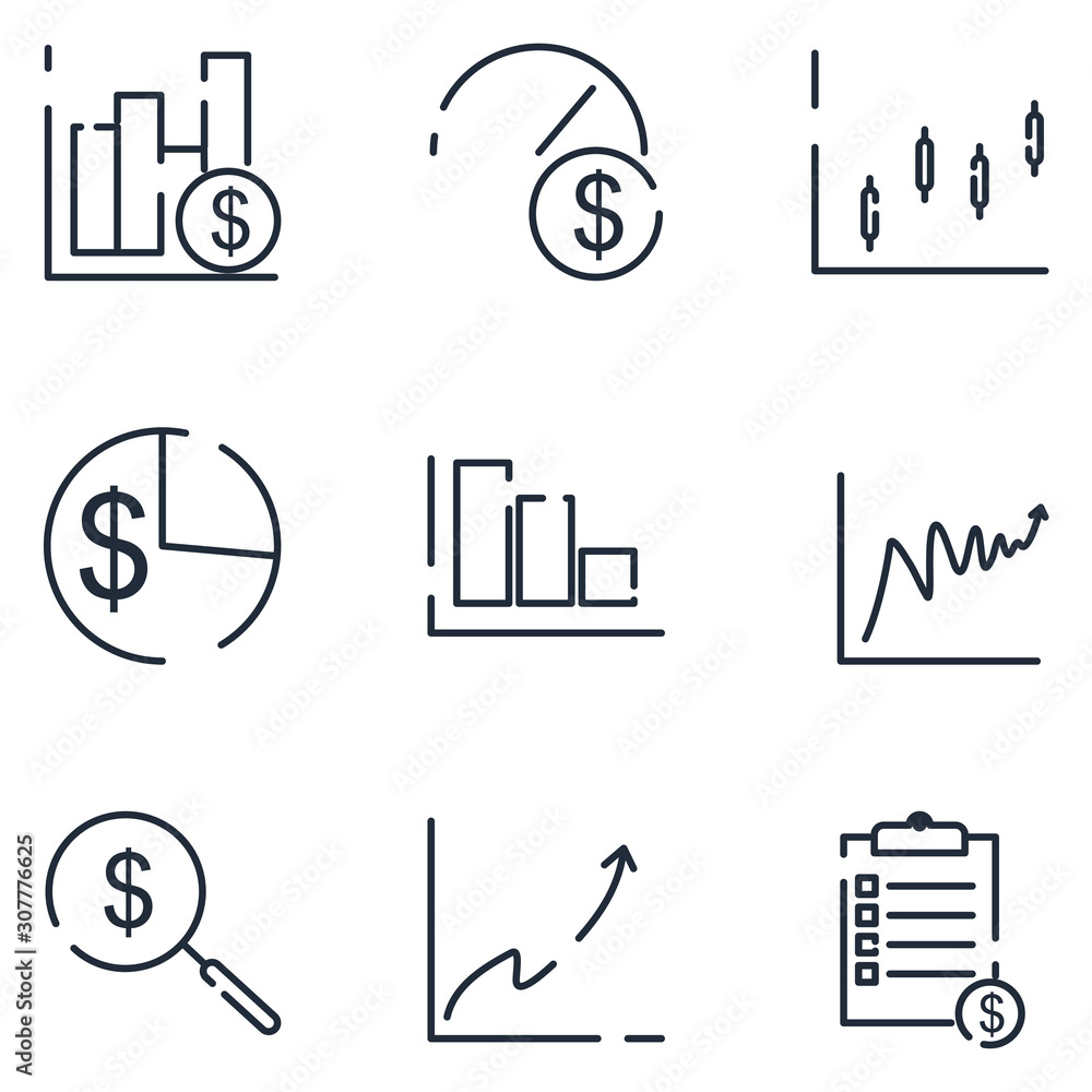 Poster Finance set icon template color editable. Finance pack symbol vector sign isolated on white background icons vector illustration for graphic and web design.