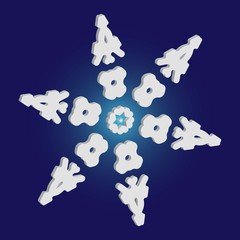 Cute snowflake with shadow on blue background.