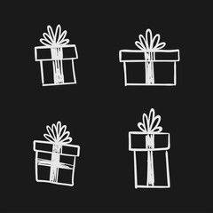 Gift doodles collection, hand drawn christmas presents. 