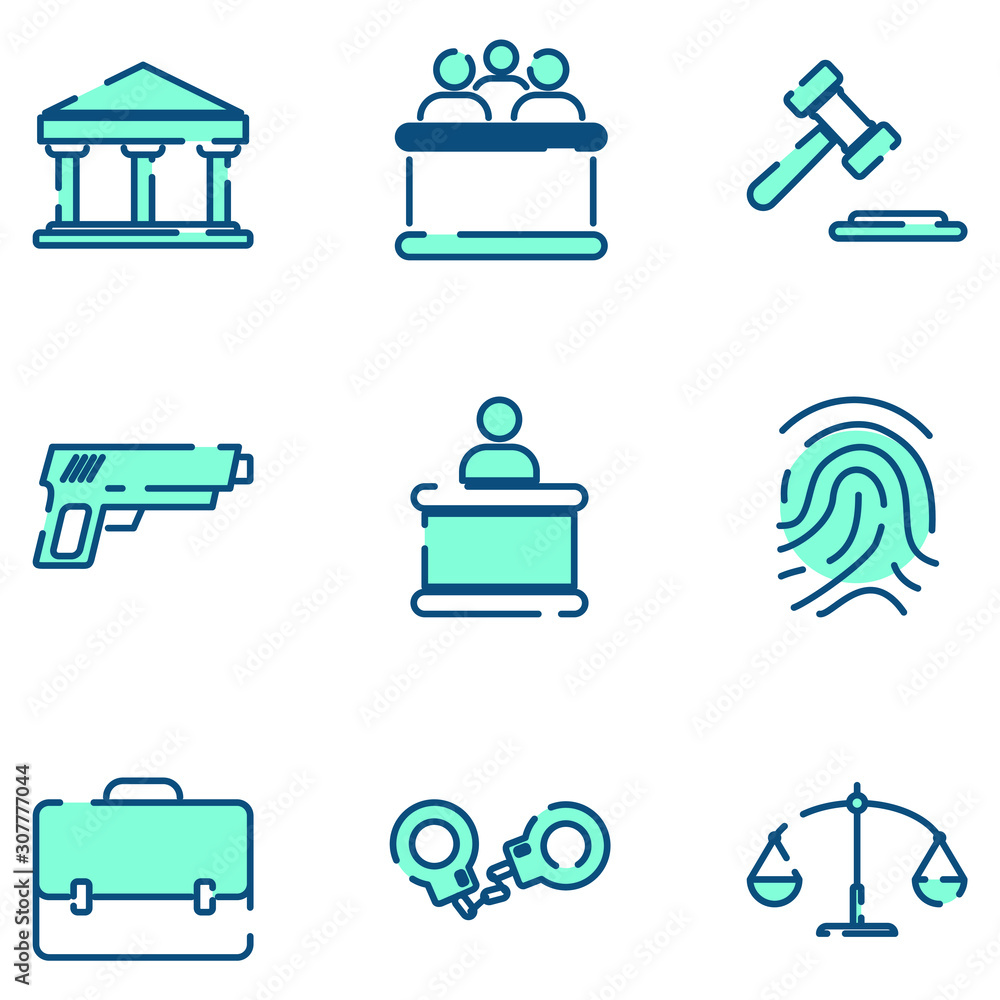 Aufkleber Law and Justice set icon template color editable. Law and Justice pack symbol vector sign isolated on white background icons vector illustration for graphic and web design.