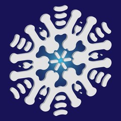 Simple christmas snowflake on blue background.