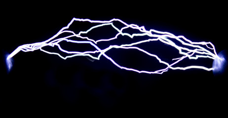 A series of spark electric discharges obtained with the help of an electrophoresis machine.
