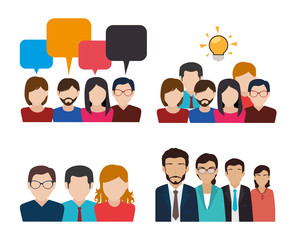 bundle with set of face business people vector illustration design