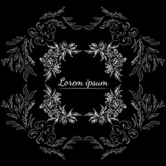 Tropical hand drawn floral frames. Outline set. Jungle foliage illustration. Floral set. Hand drawing. Vector isolated collection. Natural spring wedding card. Summer tropical leaf. Botanical frames