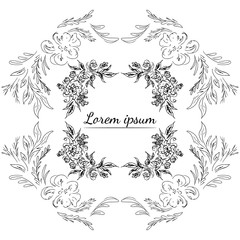 Tropical hand drawn floral frames. Outline set. Jungle foliage illustration. Floral set. Hand drawing. Vector isolated collection. Natural spring wedding card. Summer tropical leaf. Botanical frames