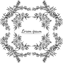 Tropical hand drawn floral frames. Outline set. Jungle foliage illustration. Floral set. Hand drawing. Vector isolated collection. Natural spring wedding card. Summer tropical leaf. Botanical frames