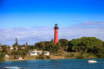 Jupiter Inlet Lighthouse from across the water in Jupiter © SailingAway