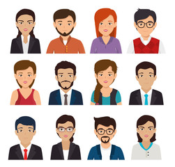 bundle with set of face business people vector illustration design