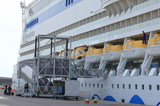 IJmuiden, the Netherlands - April 30th, 2017:   Aida Sol passengers boarding the ship