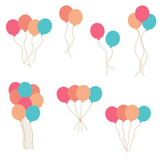 Bunches of colorful balloons in flat style vector isolated on white background.