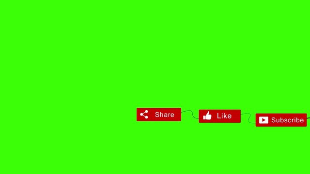 Funny purple monster running through a green screen background carrying subscribe button, like button and share button behind it.